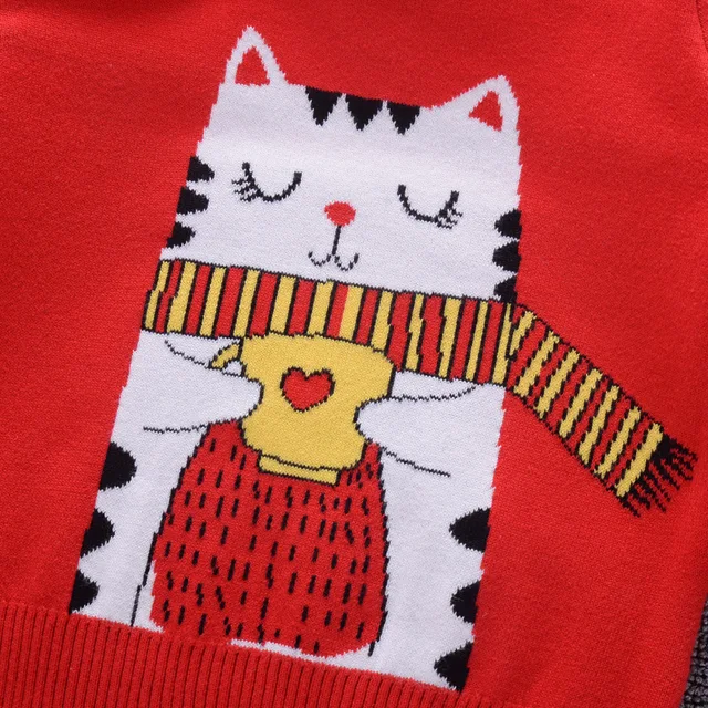 Sweater for Girls 2018 Fashion Winter Warm Children Clothes Cartoon Cat Pullover Baby Girl Costume Infant 2-7Y Top Kids Sweater