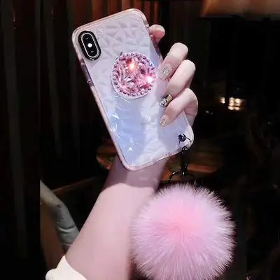

Hot Diamond Chain Pompom Fur Ball Case Capa For Samsung Galaxy S10e S8 S9 S10 Plus S7 Edge Note 10 Plus 9 A50 A20 A30 A10 A70