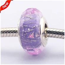 Подходит для браслетов Pandora фиолетовое мерцающее муранское стекло бусины из стерлингового серебра амулеты