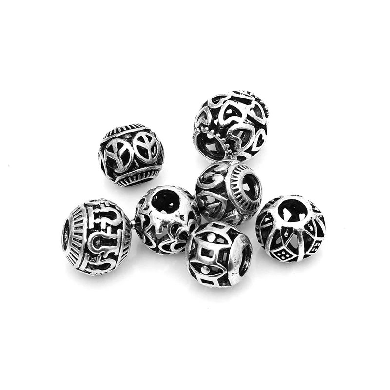 

10pcs/Lot 5mm Mixed Round European Charms Zinc Alloy Antique Silver large hole Beads Spacer DIY Bracelets Findings For Jewelry