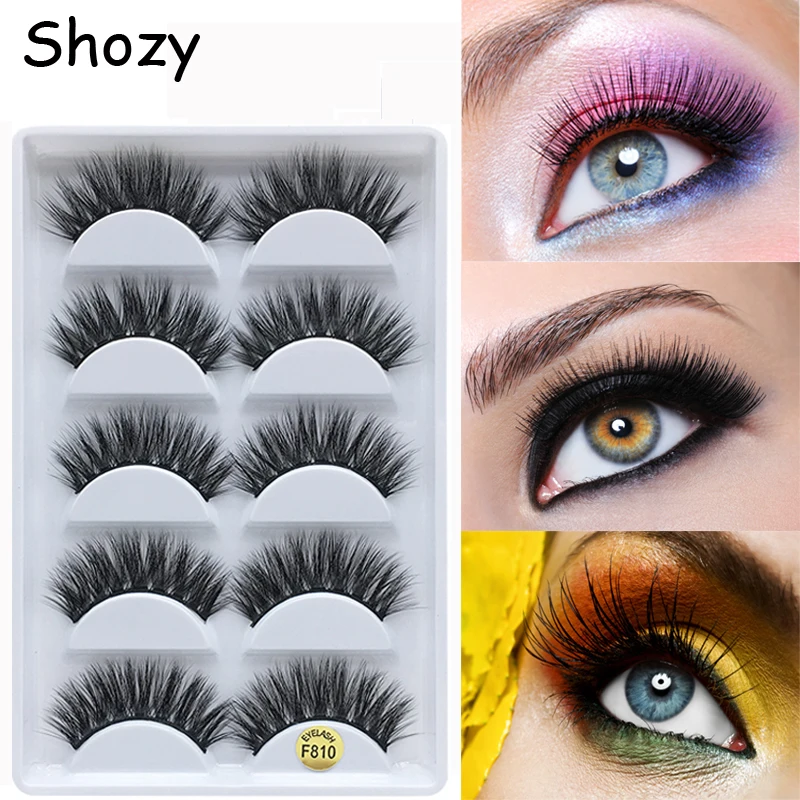 

Shozy 5 pairs faux mink false eyelashes handmade 3D eyelashes natural long thick makeup fake eyelashes extension-F810