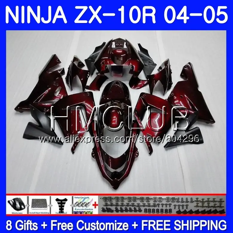 

Bodywork For KAWASAKI NINJA ZX1000 C ZX 10 R ZX-10R 04 05 22HM.3 ZX10R 04 05 ZX1000C ZX 10R 2004 2005 Wine red Fairing kit