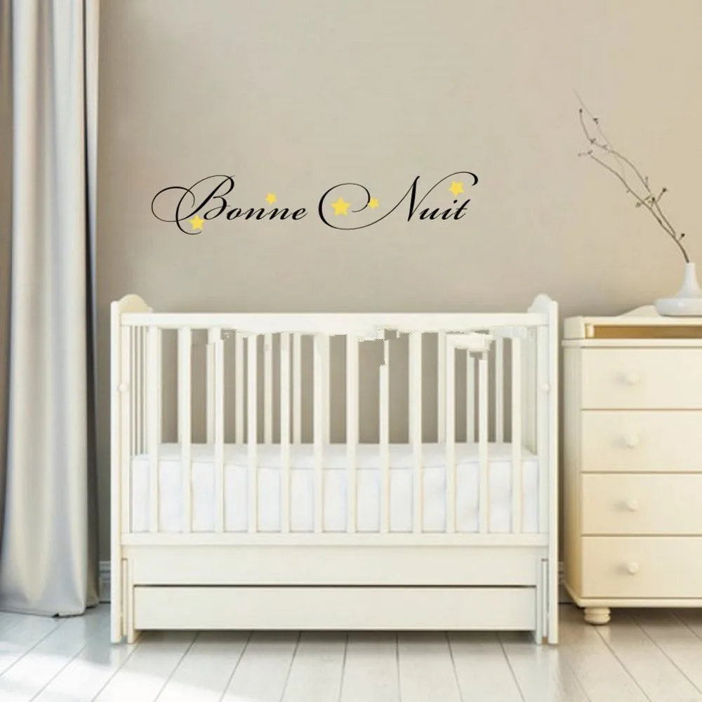 

New Arrival French Quote Bonne Nuit Quote Wall Sticker Stars Vinyl Wall Decal Sticker Kids Room Living Room Bedroom Home Decor