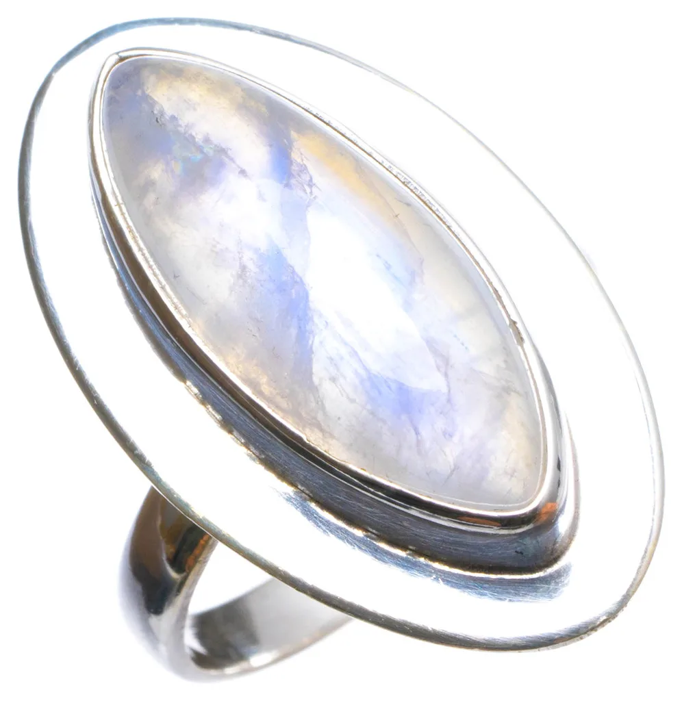 

Natural Rainbow Moonstone Handmade Unique 925 Sterling Silver Ring, US size 9.5 X2668