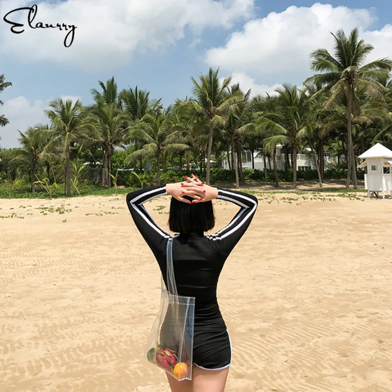 2018 النساء الرياضة ملابس السباحة طويلة الأكمام رفع أسود ملابس السباحة الصيف السيدات تصفح الدعاوى الشاطئ ارتداء Tankini Femmale Rashguards