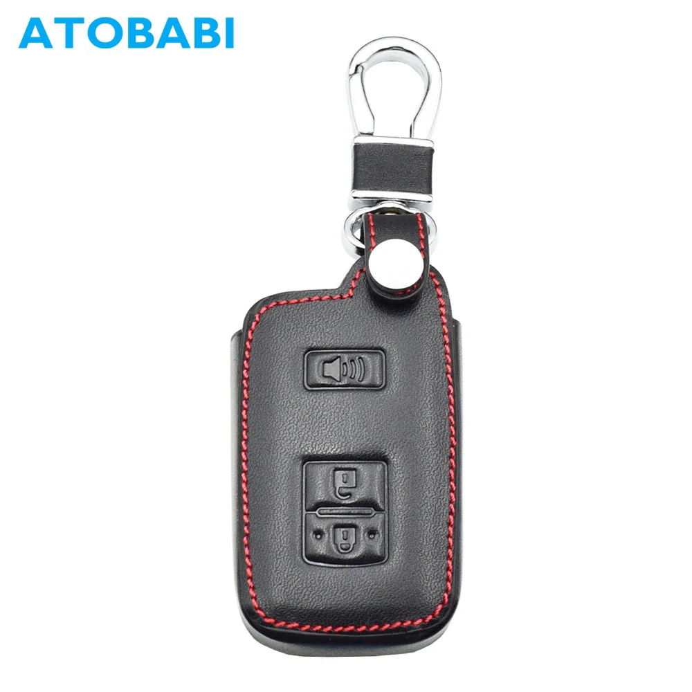 ATOBABI 3 Buttons Genuine Leather Car Key Case Keychain for Toyota Land