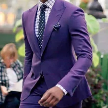 Мужской костюм из 2 предметов, лавандовый строгий смокинг с лацканами, два пуговицы, плоский шаферский блейзер для свадьбы(Блейзер+ брюки