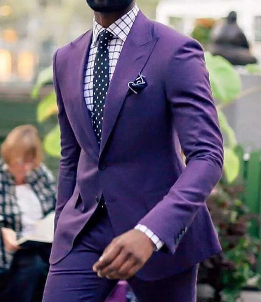 

2019 New Men' s 2 pieces Suit Lavender Formal Lapel Slim Fit Tuxedos Two Button Flat Groomsmen blazer For Wedding (Blazer+pants)