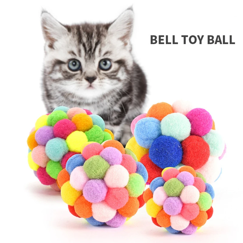 

Pet Cat Toy Colorful Handmade Bells Bouncy Ball Built-In Catnip Interactive Toy Great for Fun and Entertainment For Cat & Kitten