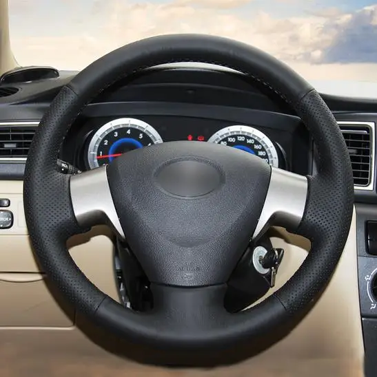 Puou черный кожаный чехол на руль автомобиля для Toyota Corolla 2009-2013 Matrix 2009-2010 Auris 2007-2009