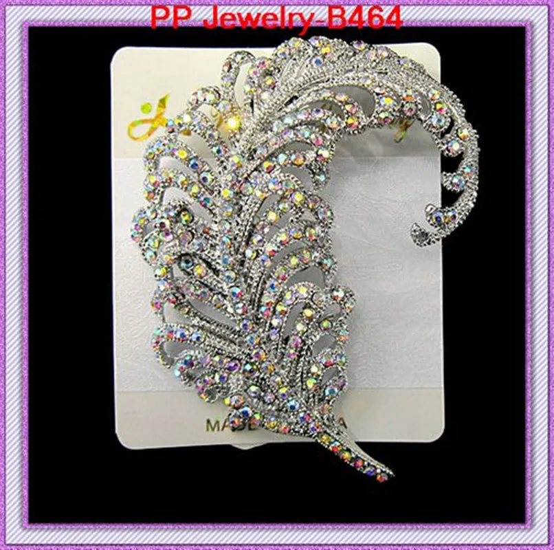 Beautiful feather alloy colorful crystal rhinestone brooches wholesale