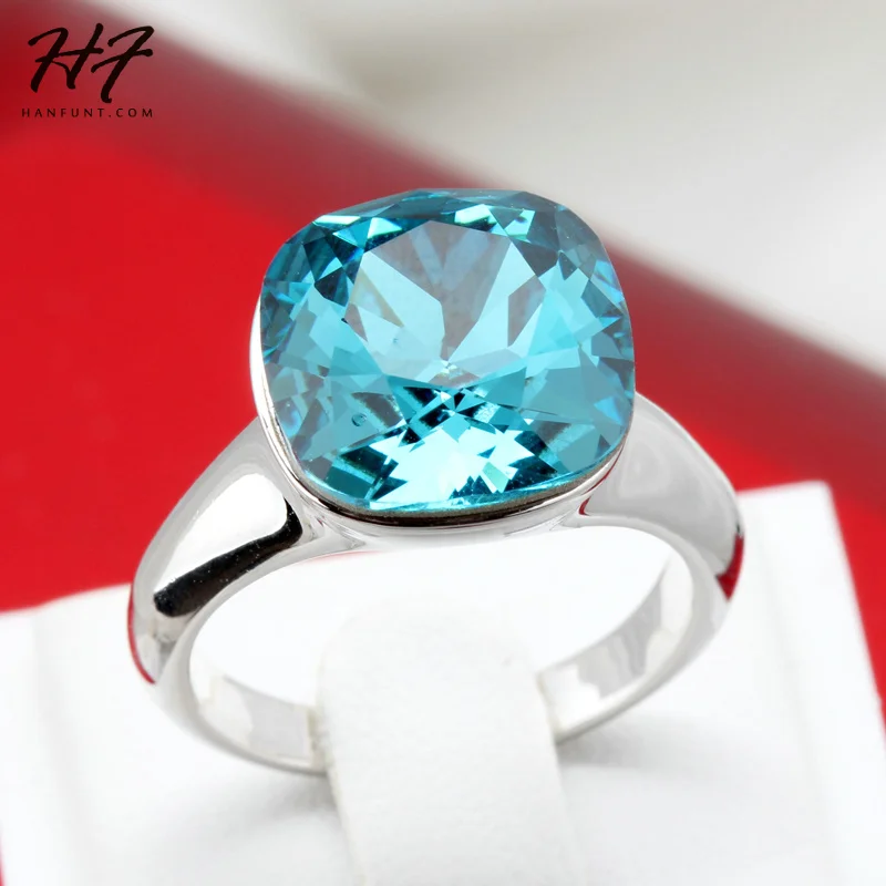 

Magic Blue Crystal Ring for Women Silver Color Made with Genuine Austrian Crystals Full Sizes Fashion Jewelry XMas Gift R083