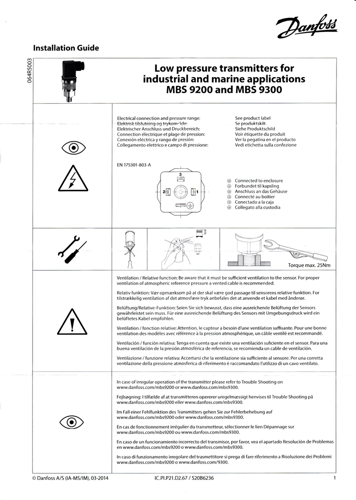 Передатчик давления DANFOSS MBS 9200 064G5231 распродажа