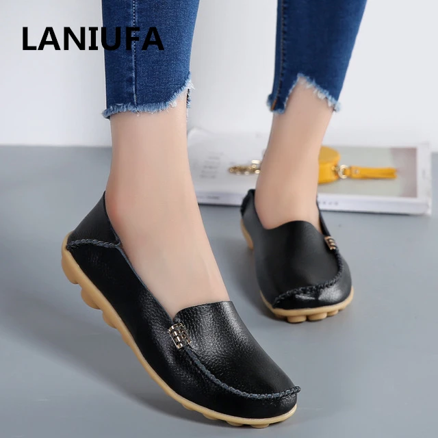 

Soft Leisure Flats Women Leather Shoes women Moccasins Mother Loafers Casual Female Driving Ballet Footwear plus size 34-44 #507