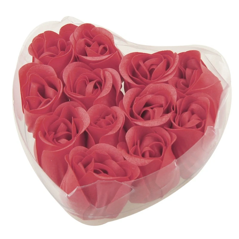 12 шт Красный ароматный розовый бутон Лепесток мыло, Свадебный сувенир + коробка в форме сердца