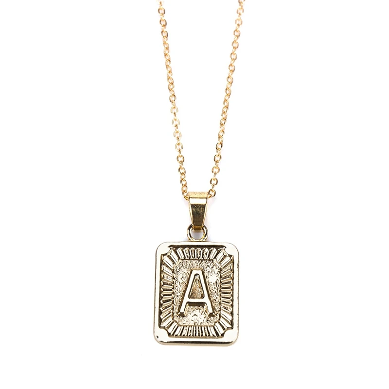Square Alloy Creative Chain Popular English Alphabet Pendant Necklace