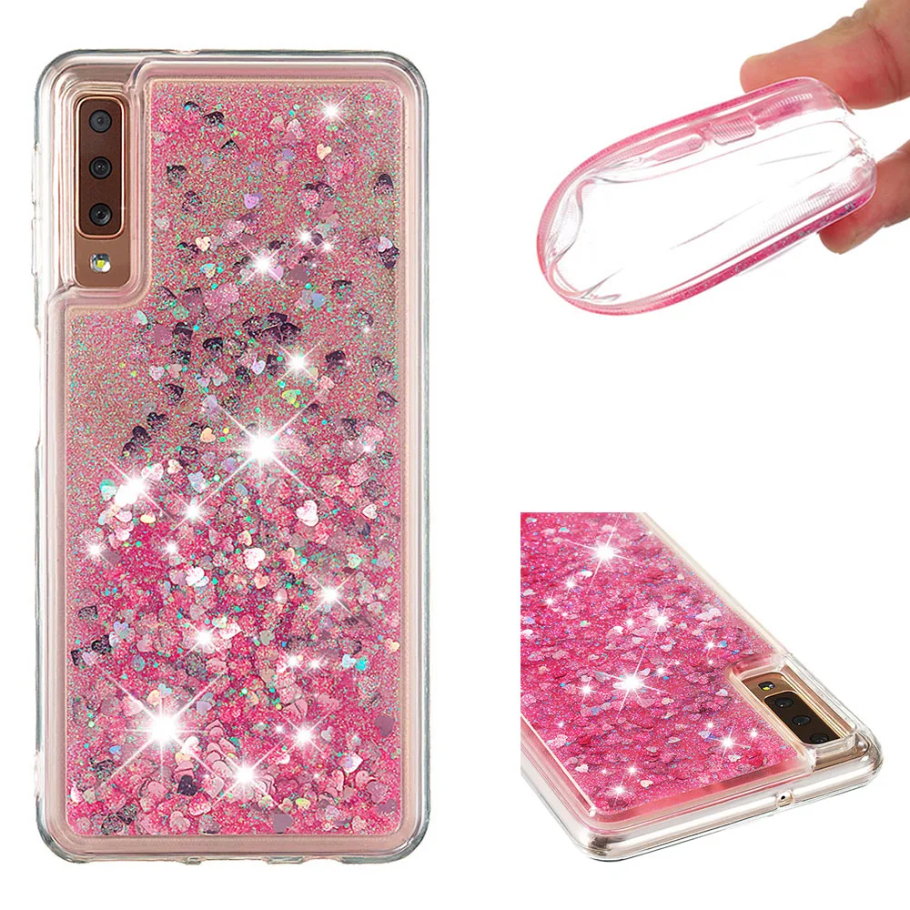 

Shining quicksand TPU anti-fall Love Heart phone case is suitable for Samsung Galaxy A7 2018