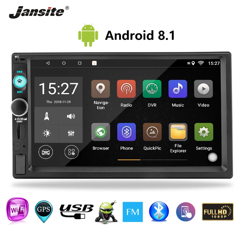 

Jansite 7" 2 din Car Radio Android 8.1 player Digital Touch screen Bluetooth Multimedia player mirror Autoradio + Rear camera
