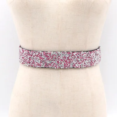Красивые кристаллы Кристалл Женская широкий пояс металлическая кнопка эластичный платье невесты ремни женский элегантный - Цвет: F