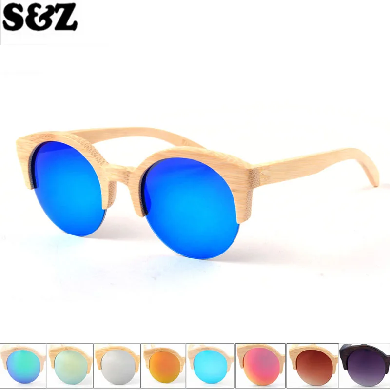 

China Local Brand Natural Bamboo Women Classic Sunglasses Cat eye Color Film Wood Glasses Semi-Rimless Eyewear Personalized