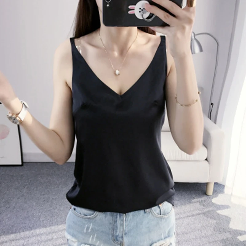 Женский сатиновый Топ без рукавов с треугольным вырезом|cami bralettes|v neck camisolescamisole tops