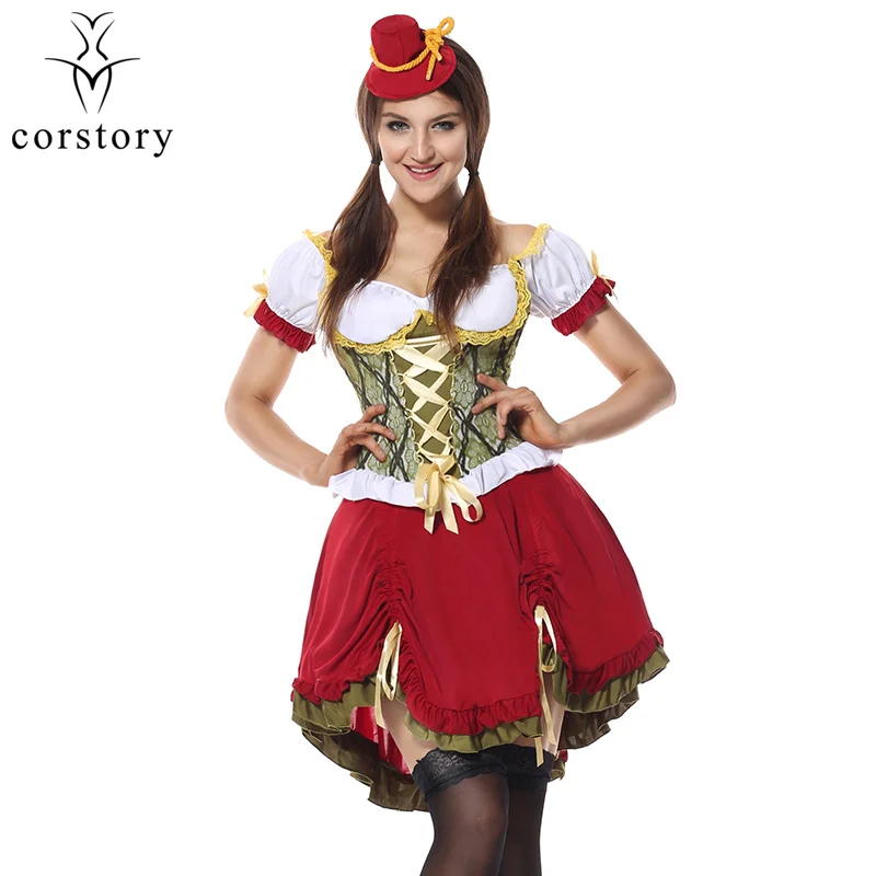 

Corstory Womens Beer Maid Wench German Oktoberfest Costume Plus Size Costume Red Fancy Dress