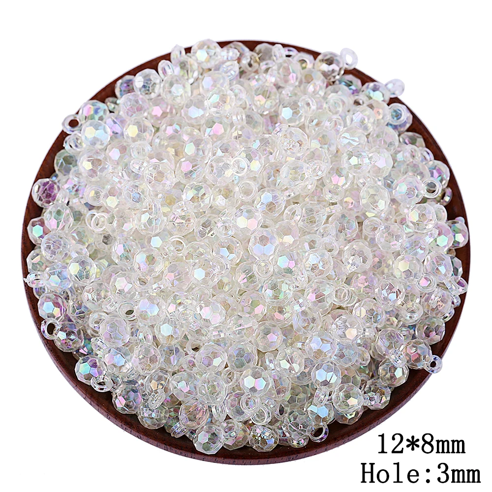 150pcs/lot Transparent Color Round Hanging Hole Cut Faceted Plastic