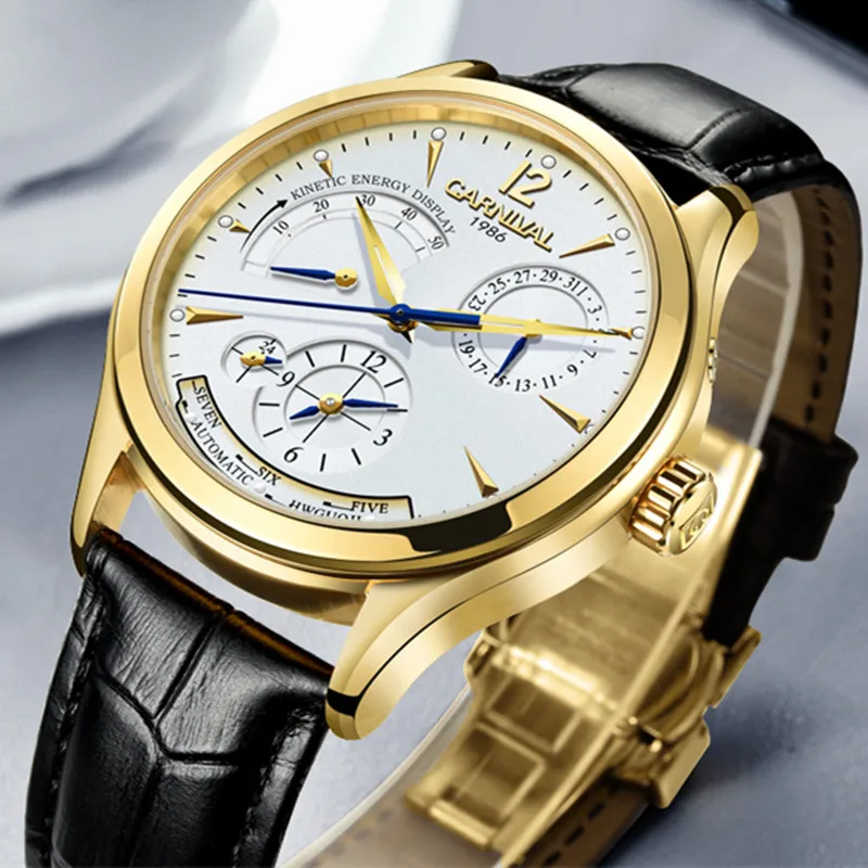 كرنفال التلقائية ووتش رجال جلدية حزام ساعات آلية رجل الأعلى العلامة التجارية الفاخرة الذهب متعددة وظيفة ساعة horloges mannen كرنفال التلقائية ووتش رجال جلدية حزام ساعات آلية رجل الأعلى العلامة التجارية الفاخرة الذهب متعددة وظيفة ساعة horloges mannen