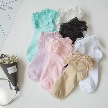 

HOT 2020 Spring Summer New Cotton Calcetines Vintage Lace Ruffle Frilly Ankle Socks Princess Girl Cute Sweet Women Socks Meias