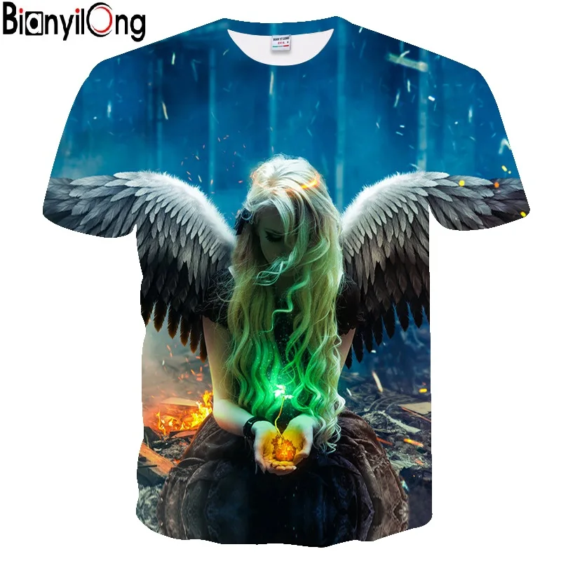

hot men t shirt 2019 New t shirt men Fashion Brand T-shirt Men/Women Summer 3d Tshirt Print angel T shirt Tops Tees
