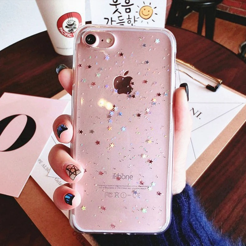 

For iphone XR XS MAX X 10 iphone 7 8 plus Case Clear Glitter Star Cover Coque for iphone 6 s 6s plus iphone 8 plus Phone Cases
