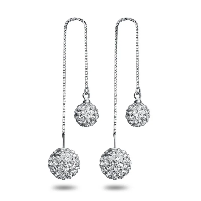 

100% 925 sterling silver fashion shiny crystal Shambhala ladies`drop earrings jewelry female women Anti allergy drop shipping
