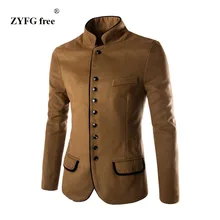 Осенний зимний стиль мужской повседневный костюм мужской популярный стоячий воротник камвольная ткань карман Кнопка украшение костюм для отдыха