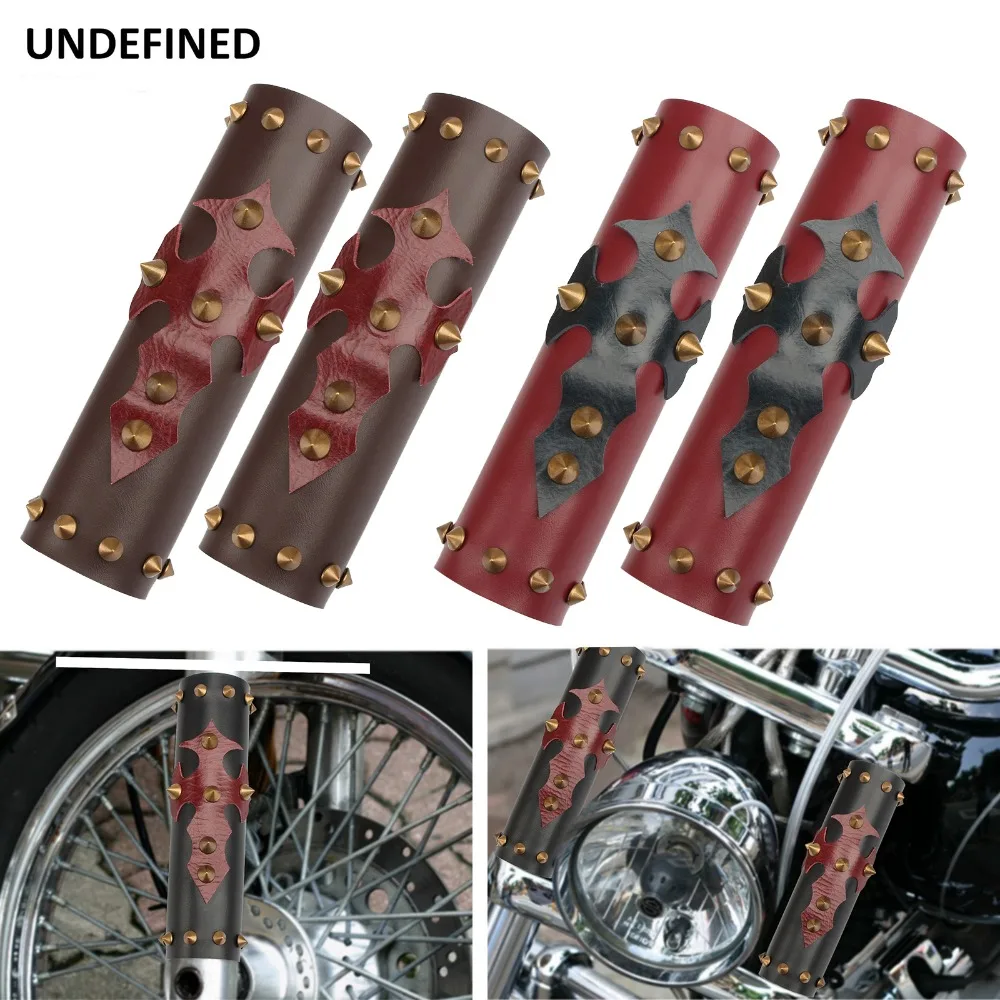 Universale Del Motociclo Anteriore di Protezione Forcella Ammortizzatore Protezione Della Copertura del Cuoio w/Spikes Per Harley Honda Yamaha YZF250 CRF CRF250