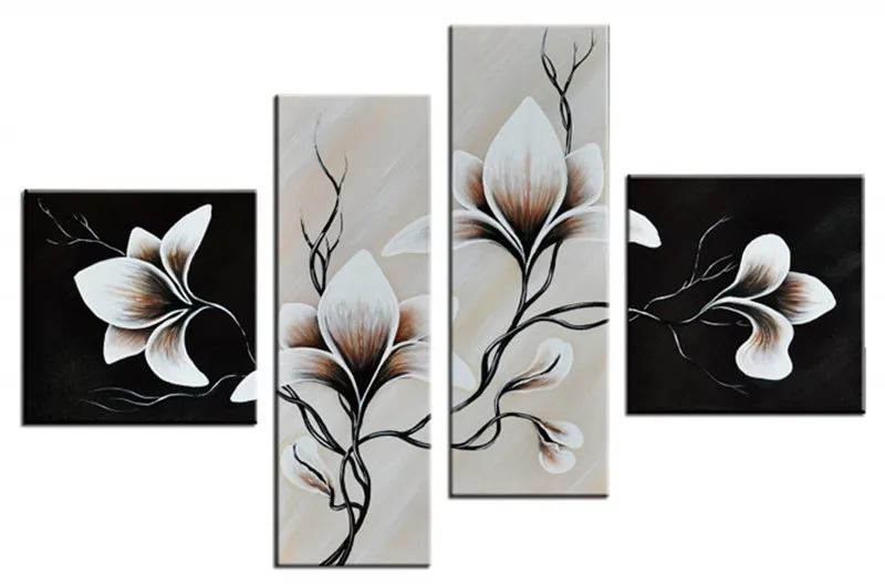 

Hand Painted Abstract Flowers Oil Painting On Canvas Large Home Decor Wall Art 4 Panel Pictures Acrylic Floral Paintings Sets