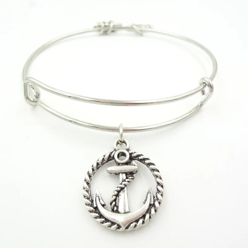 new arrival Nautical Anchor Charm Bangle Expandable Bracelet Ancient Gold/Silver wire wrap adjustable gift women | Украшения и
