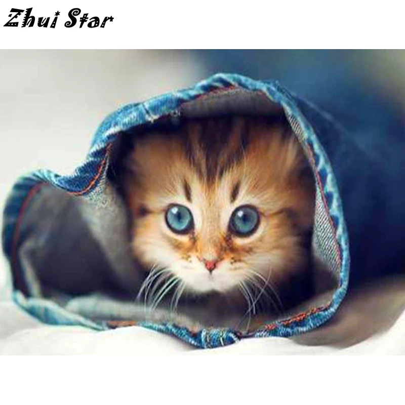 

Zhui Star Diy 5d Full Crystal Diamond Embroidery Diamond Mosaic Painting Rhinestone Pattern Cross Stitch Cute Cat FC1928
