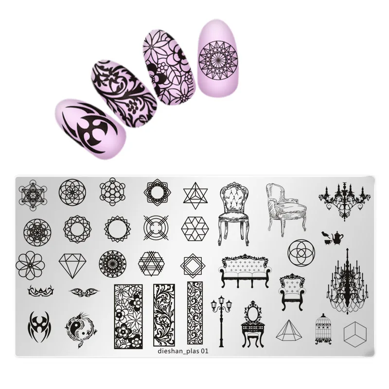 1 шт. 6*12 см штампованные пластины для ногтей цветок и геометрический узор DIY лак для ногтей штамп шаблон и форма для ногтей Dieshan 011