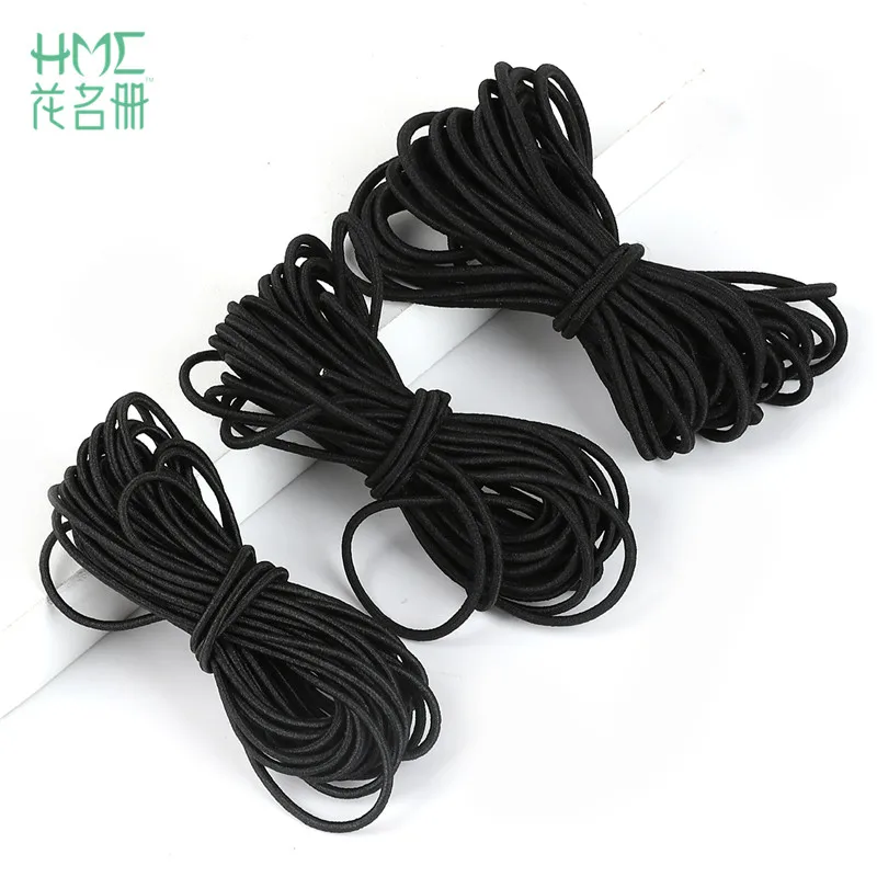 2M/bag 1/1.5/2/2.5/3/4/5mm Black Round Thread Cord Elastic Band Elastic Rope Rubber Band Elastic Line DIY Sewing Accessories