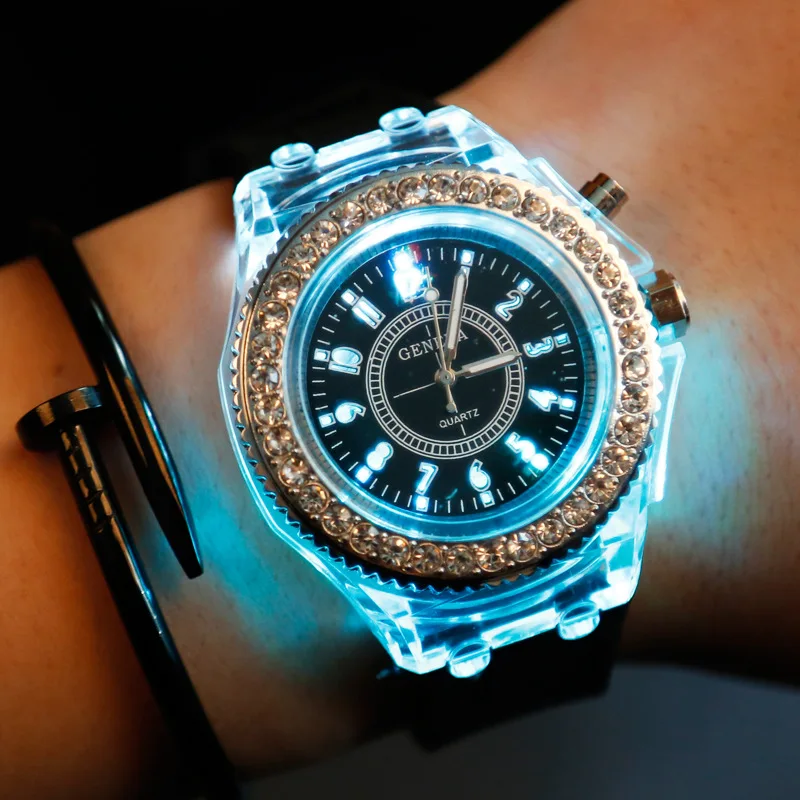 

Unisex Fashion Geneva Silicone Luminous Light Sports Quartz Analog Wrist Watch Brand Quartz Watch Montres Femmes