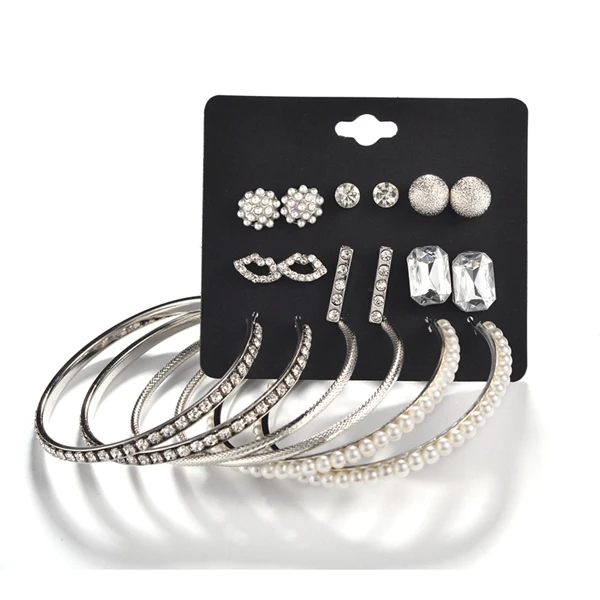 DANZE 3 пары/Лот женский большой круглый набор серег-колец с искусственным жемчугом, бусинами, ушной пряжкой, модные ювелирные изделия Brincos - Окраска металла: E0787-2