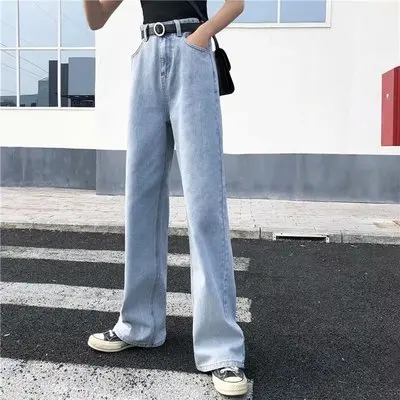Высокая талия бойфренд широкие ноги женские синие джинсы корейские брюки свободные осенние джинсы Mujer - Цвет: Color 1