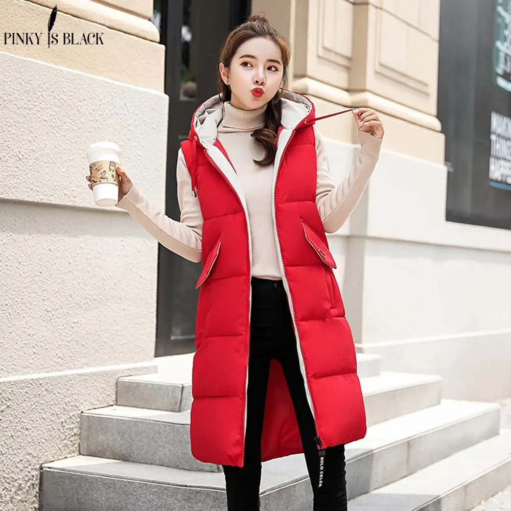 

PinkyIsBlack Autumn Winter Vest Women Waistcoat 2019 Sleeveless Down Cotton Vest Jacket Hooded Warm Long Vest Colete Feminino