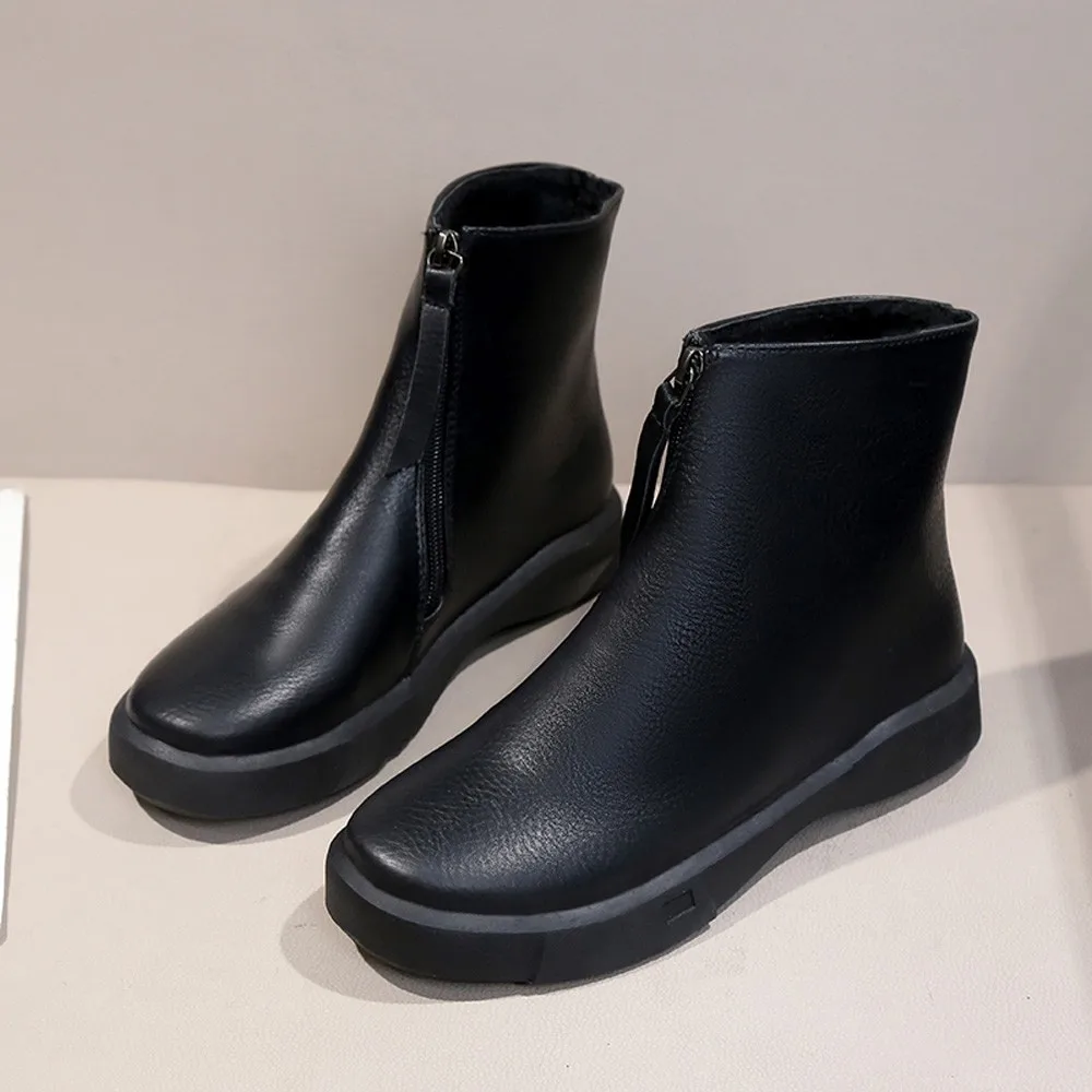 

Fashion Leather Boots For Women Mid-Calf Boots Spring Autumn Martin Boots Women's Shoes Thick Short Boots
