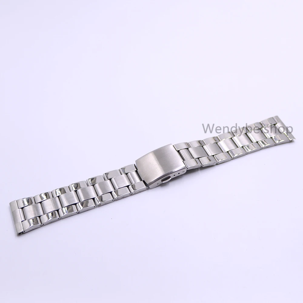 22mm Wholesale 316L Stainless Steel Silver Middle Polish Wrist Watch Band Strap Old Style Bracelet Double