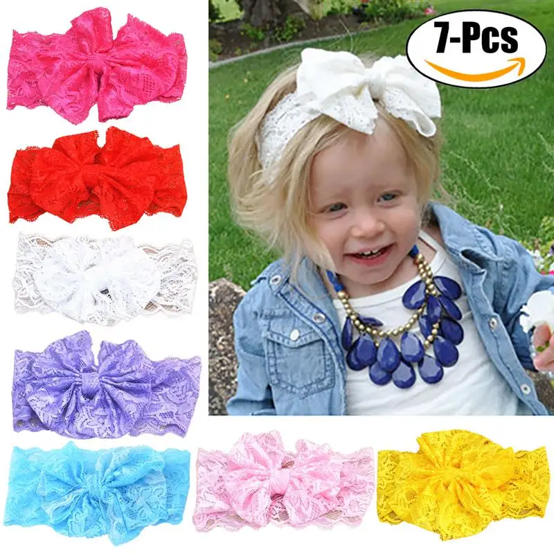 7PCS Baby Headband Fashion Cute Lace Bow knot Decor Baby Photo Headband