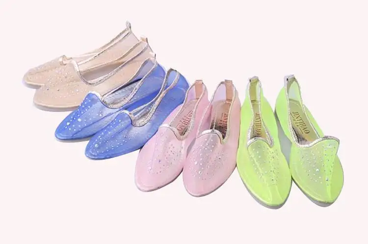 

2015 summer women's casual pointed mesh rhinestone flat beans non-slip soft glitter breathable ladies pregnant shoes wholesale