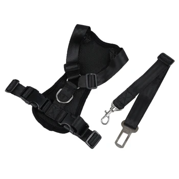 

Pet Dog Cat Harness Safety Strap Vest with Car Seat Belt Lead Clip, Free Size, Black