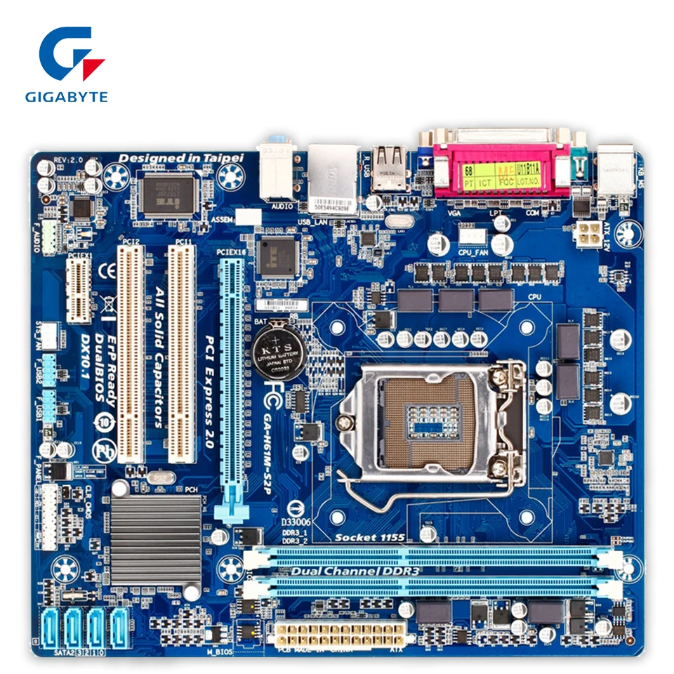 

Gigabyte GA-H61M-S2P Desktop Motherboard H61M-S2P H61 LGA 1155 Core i7 i5 i3 DDR3 16G SATA2 USB2.0 VGA Micro-ATX