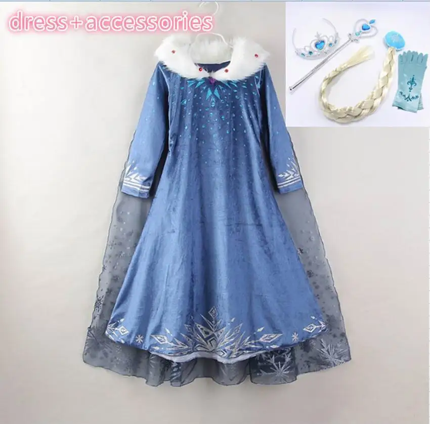

Autumn New Girl Dress Long Sleeve Halloween Cosplay Princess Dress With Ponytail Gloves Children Clothing 3-9Y E7041